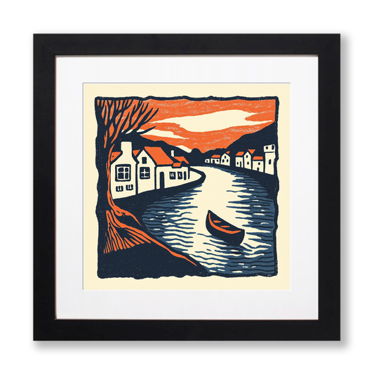 Amsterdam canal at twilight Linoprint-Style Art (2-5)