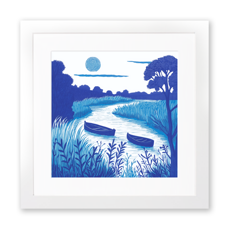 Misty sunrise over River Bure Linoprint-Style Art (1804-1)