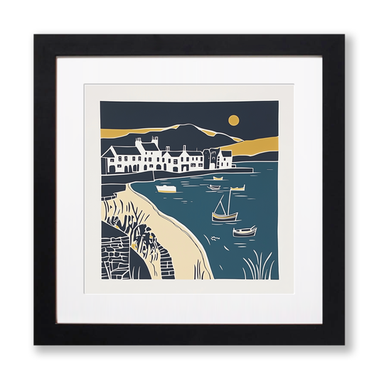 Tobermory, Isle of Mull Linoprint-Style Art (1391-1)