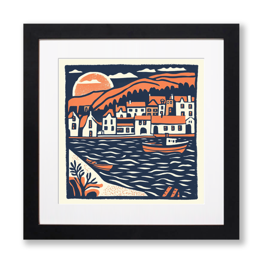 St Ives Harbour, Cornwall Linoprint-Style Art (156-1)
