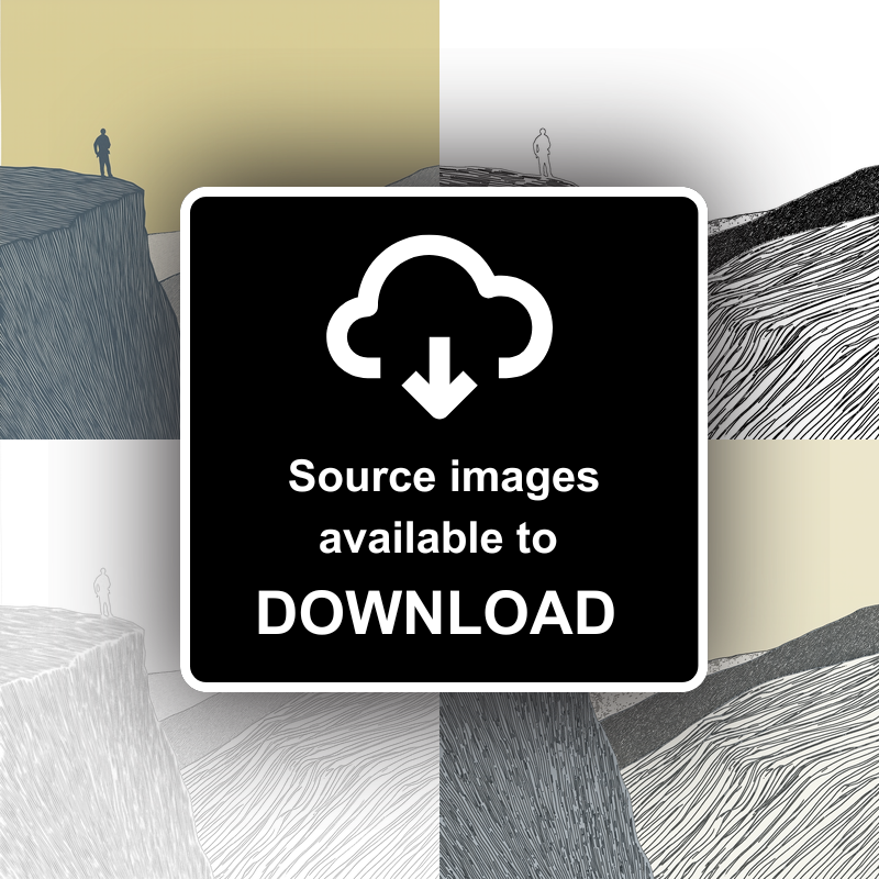 Climber silhouette on a crag edge Linoprint-Style Art (2386-1)