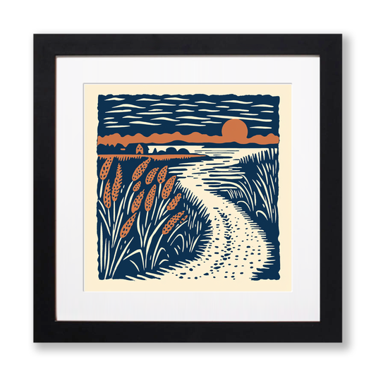Moonrise over the Fens Linoprint-Style Art (2006-1)