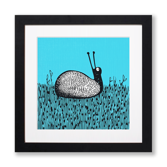Snail on dewy grass Linoprint-Style Art (733-2)