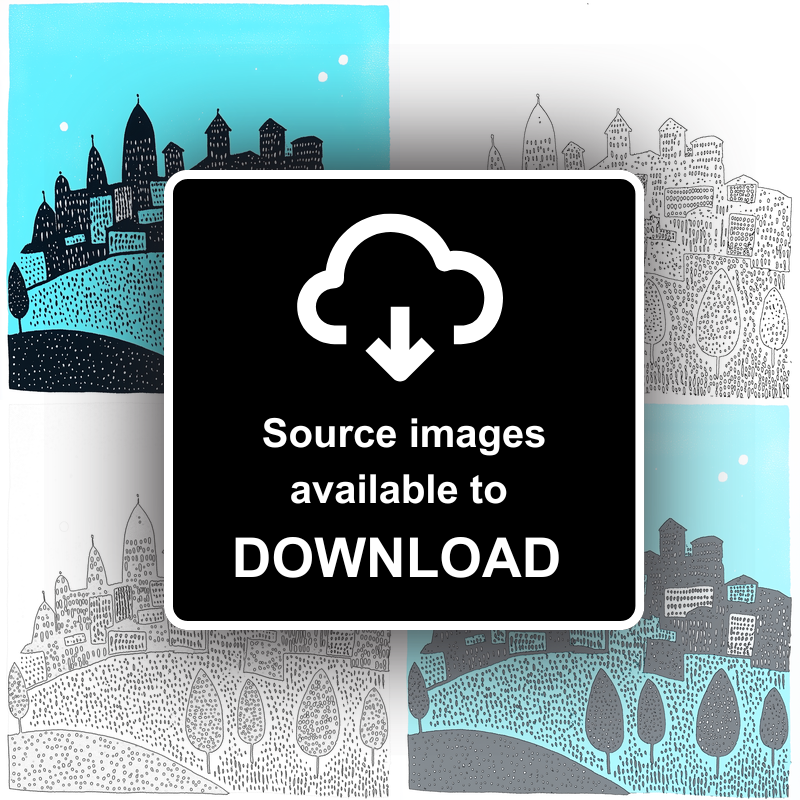 Florence skyline Linoprint-Style Art (559-2)