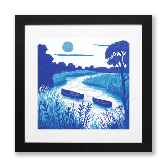 Misty sunrise over River Bure Linoprint-Style Art (1804-1)