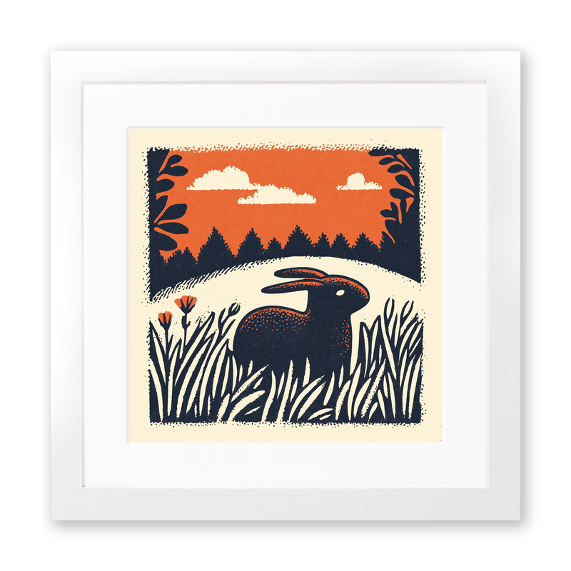 Cute Bunny Linoprint-Style Art (47-4)