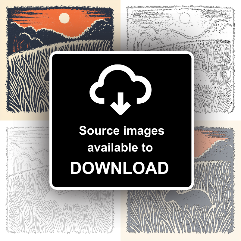 Hare in long grass Linoprint-Style Art (93-1)