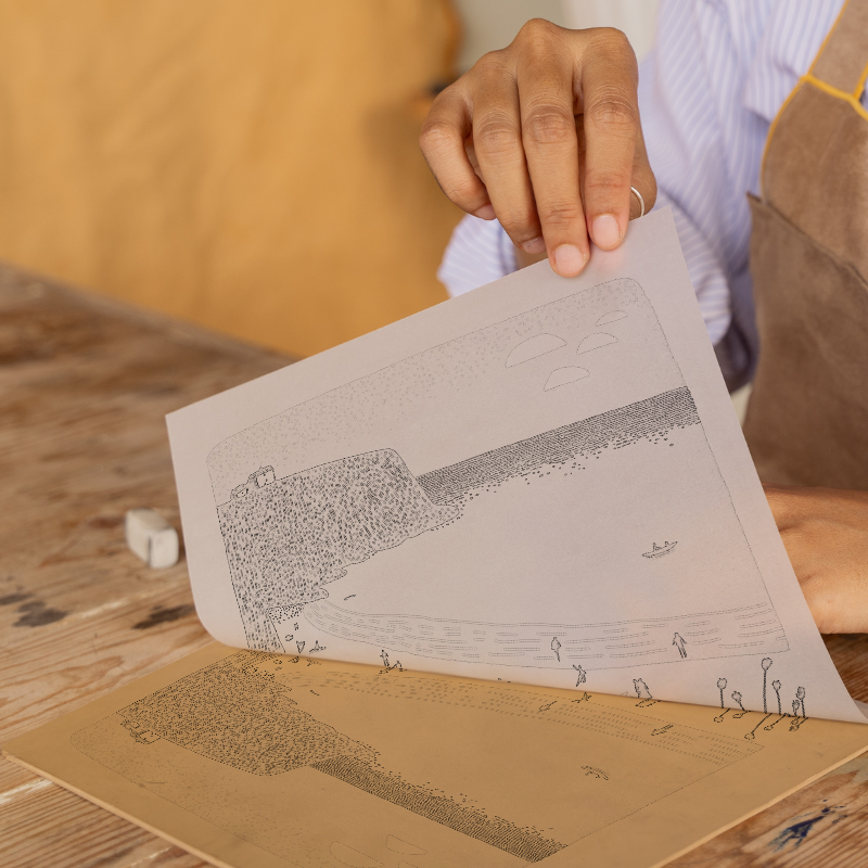 Newquay Beach Linoprint-Style Art (601-1)