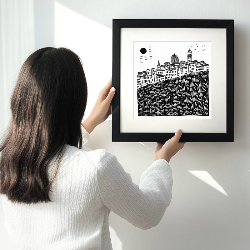 Florence skyline Linoprint-Style Art (559-3)