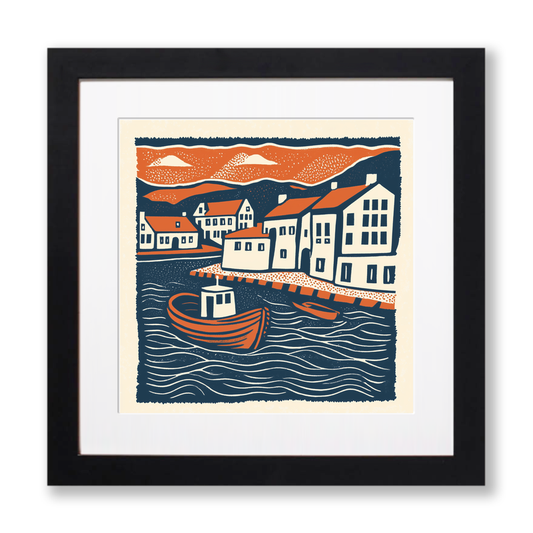 Anstruther Harbour, Fife Linoprint-Style Art (121-1)