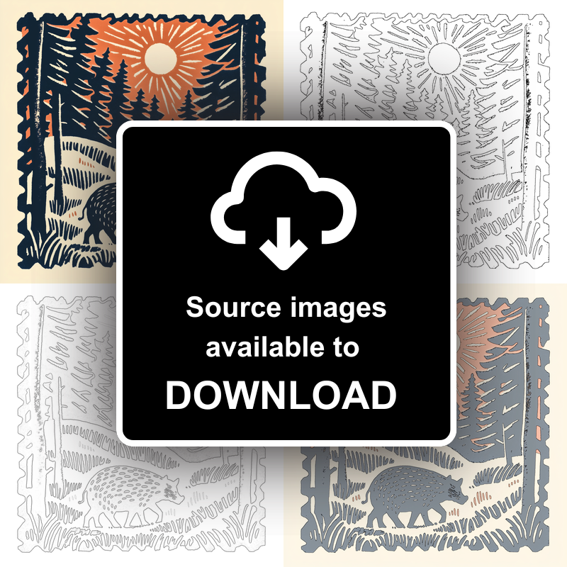 Wild boar in forest Linoprint-Style Art (117-2)