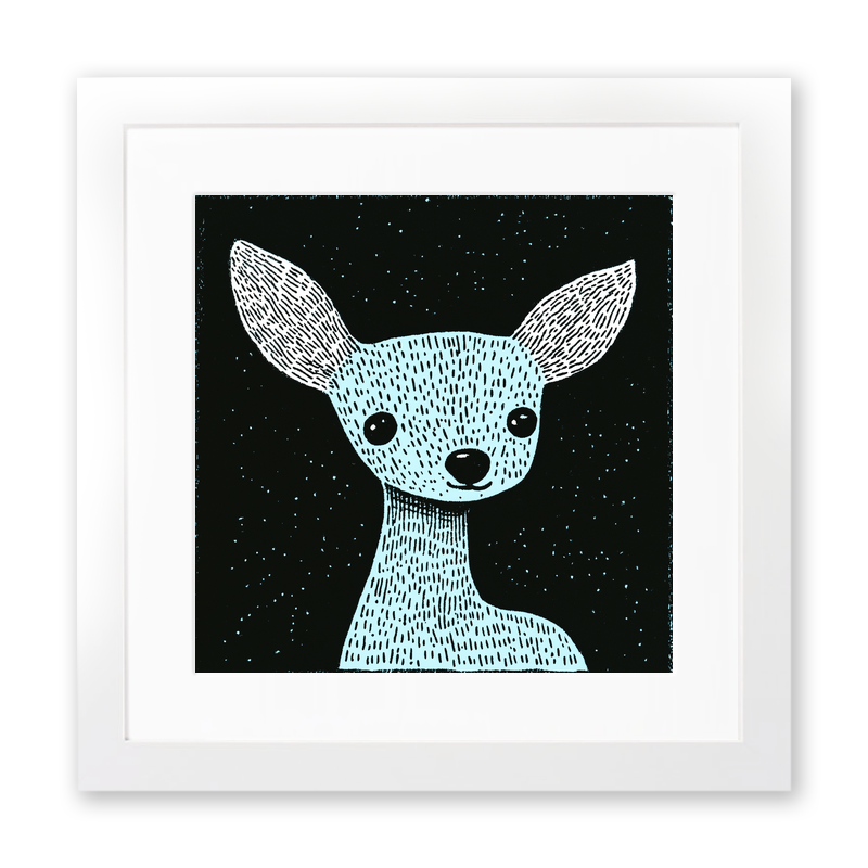Cute Fawn (Baby Deer) Linoprint-Style Art (620-2)