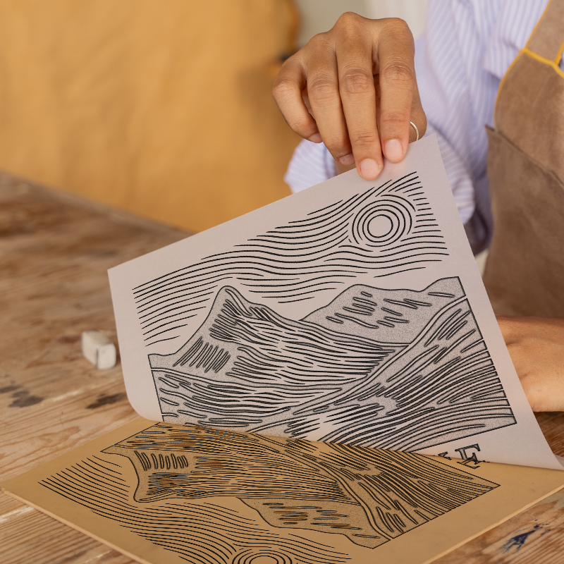 Mountains Linoprint-Style Art (c358)