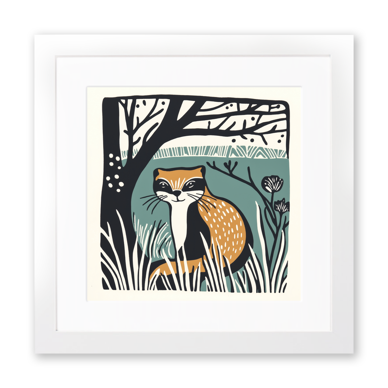 Cute Ferret Linoprint-Style Art (1203-2)