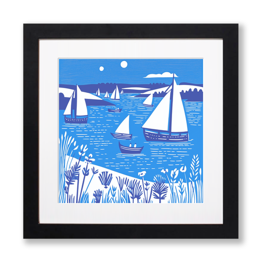 Flotilla of sails on Hickling Broad Linoprint-Style Art (1788-1)