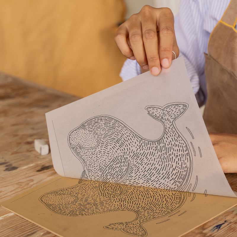 Cute Manatee Calf Linoprint-Style Art (630-1)