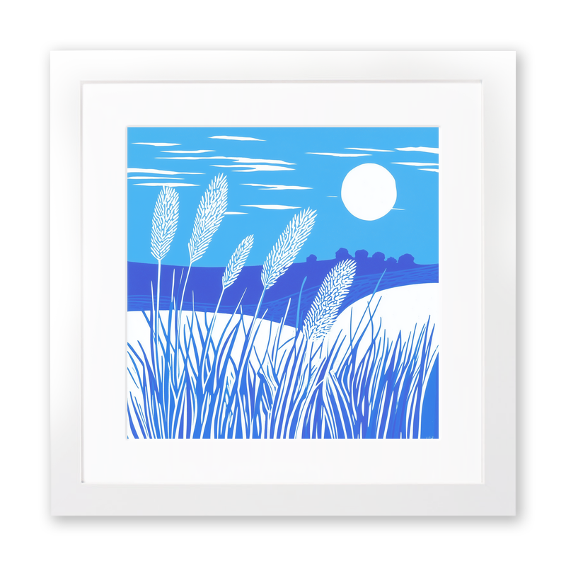 Frosted grass in a Fen sunrise Linoprint-Style Art (1791-1)