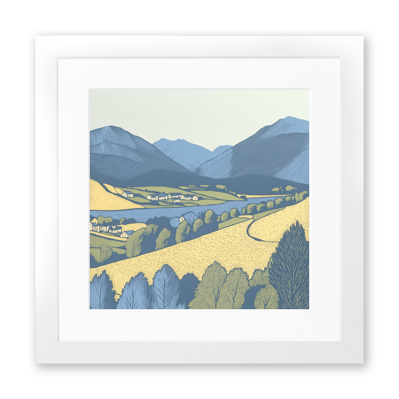 Latrigg view over Keswick Linoprint-Style Art (2476-1)