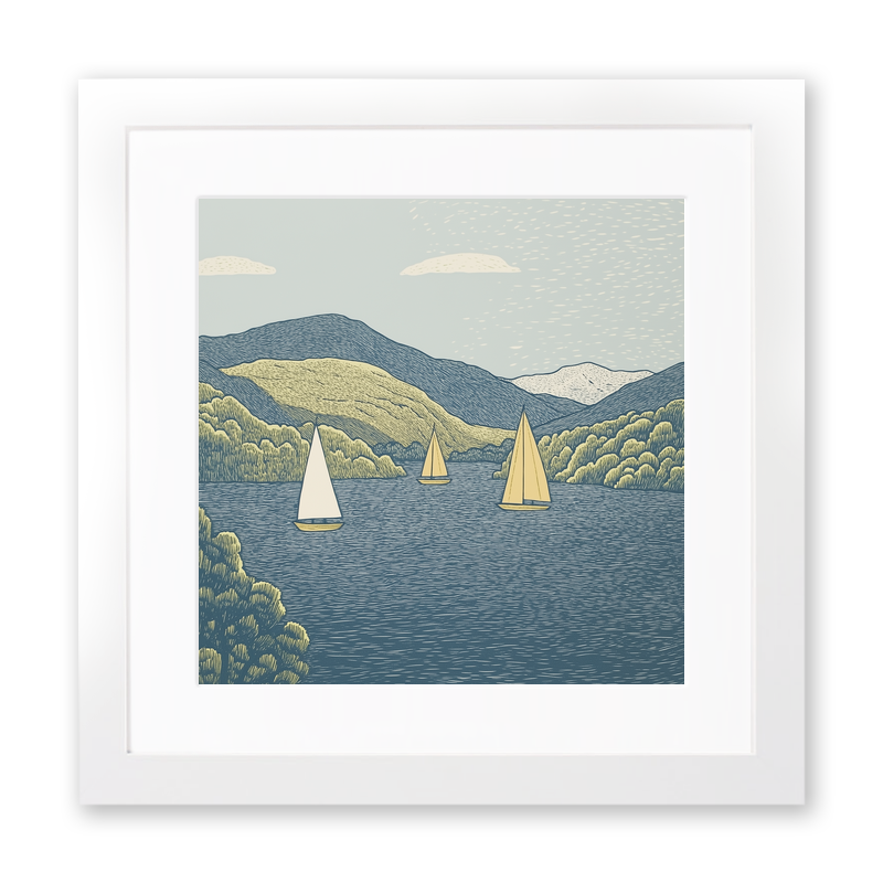 Sailing boats on Windermere Linoprint-Style Art (2529-1)