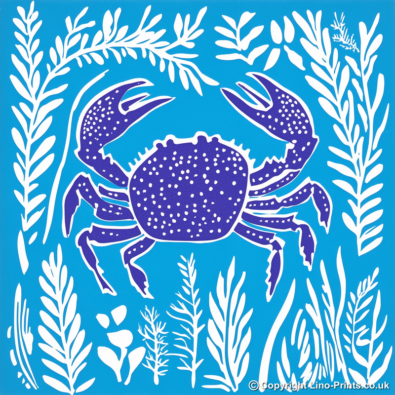 Cromer crab in seaweed Linoprint-Style Art (1776-1)
