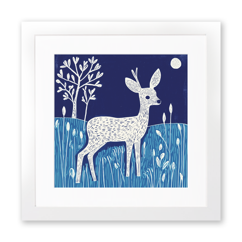 Cute Fawn (Baby Deer) Linoprint-Style Art (911-1)
