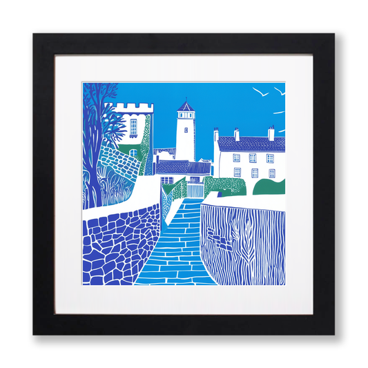 Portmeirion Village, Wales Linoprint-Style Art (864-3)