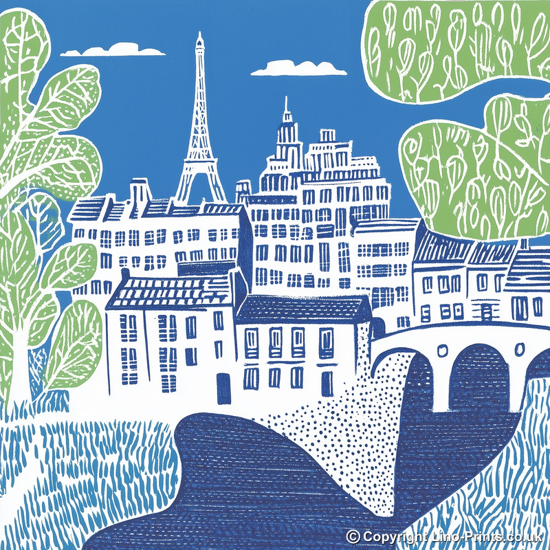 Paris skyline Linoprint-Style Art (863-2)