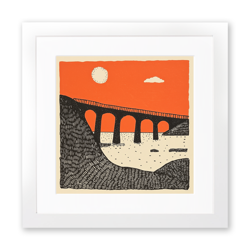 Forth Bridge, Scotland Linoprint-Style Art (176-2)