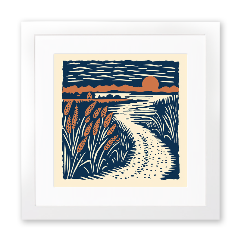 Moonrise over the Fens Linoprint-Style Art (2006-1)