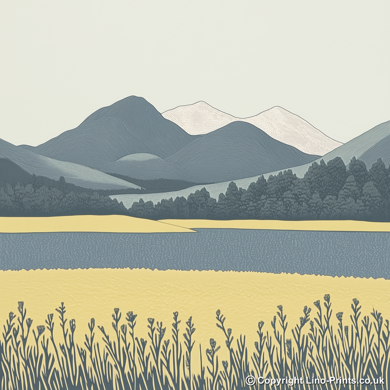 Skiddaw in the Lake District Linoprint-Style Art (2548-1)