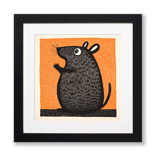 Cute Chinchilla Linoprint-Style Art (212-1)