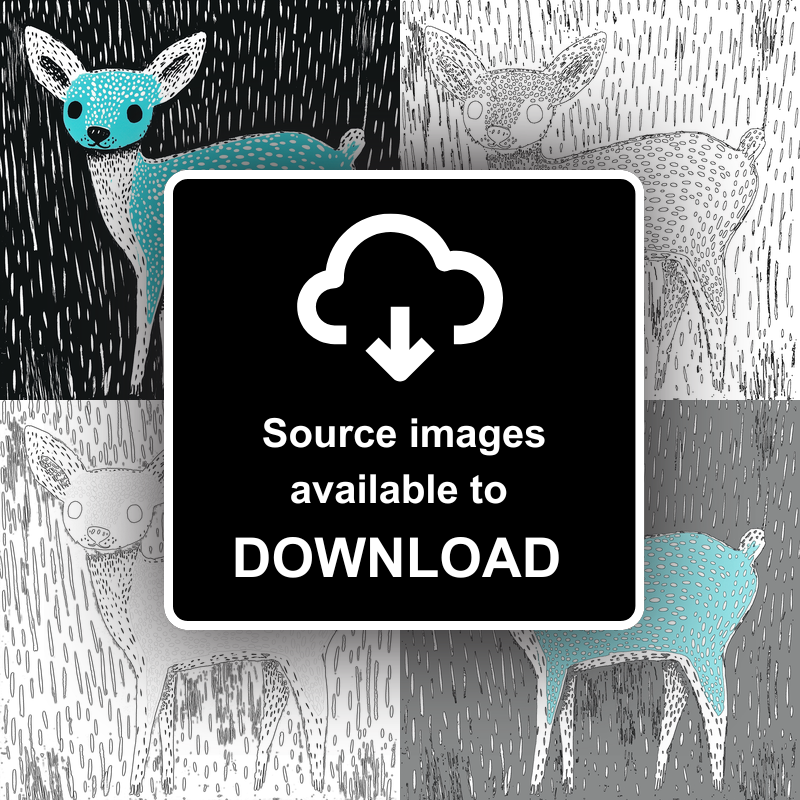 Cute Fawn (Baby Deer) Linoprint-Style Art (620-1)