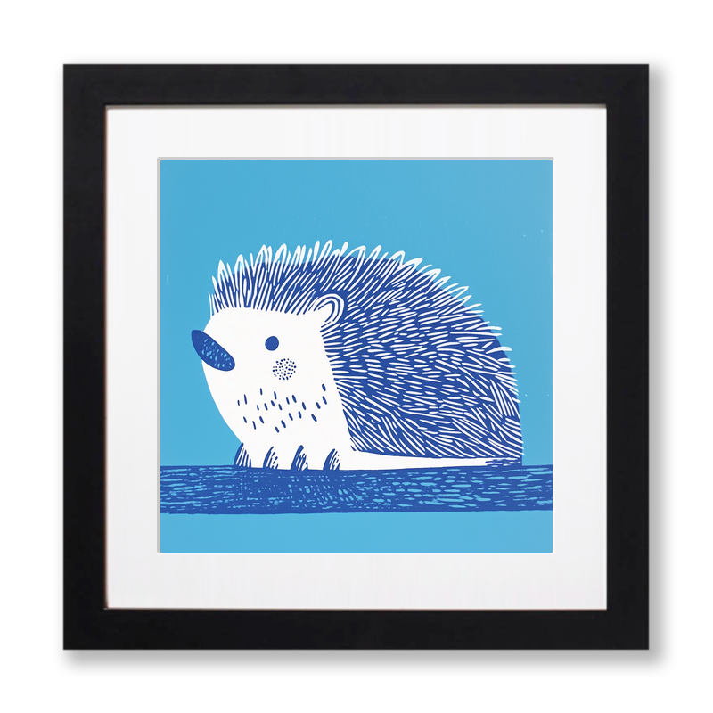Cute Hedgehog Linoprint-Style Art (917-2)