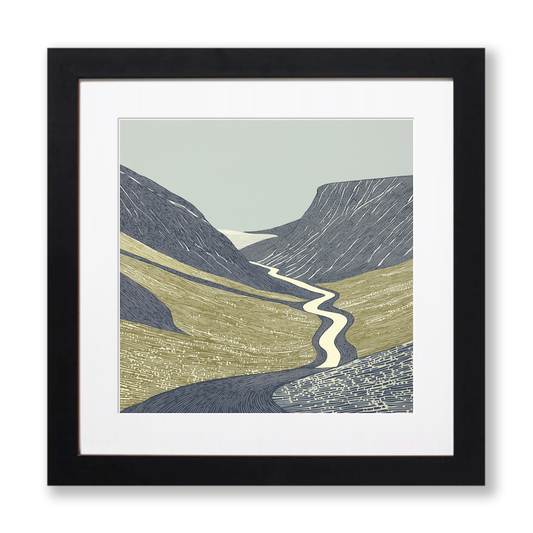 Honister Pass road winding Linoprint-Style Art (2458-3)