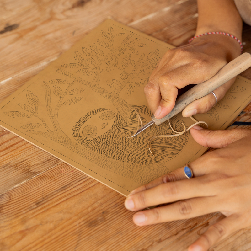 Cute Sloth Linoprint-Style Art (936-1)