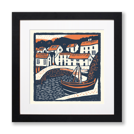 St Ives Harbour, Cornwall Linoprint-Style Art (156-2)