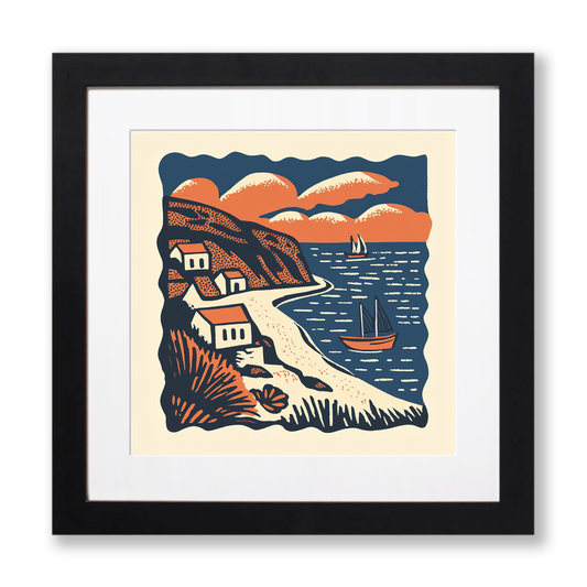 West Bay, Dorset Linoprint-Style Art (161-1)