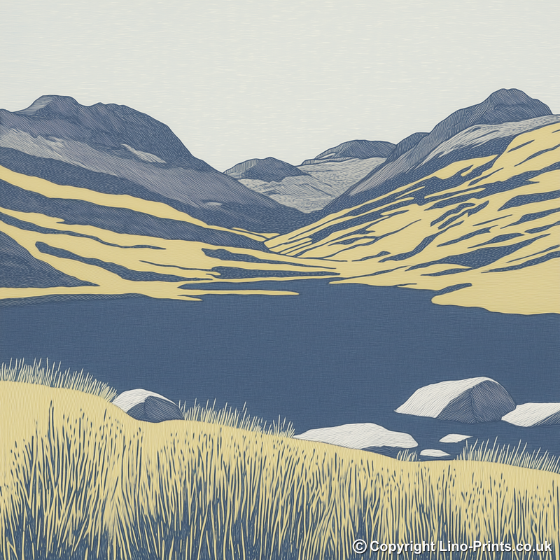 Angle Tarn Pikes view Linoprint-Style Art (2357-1)