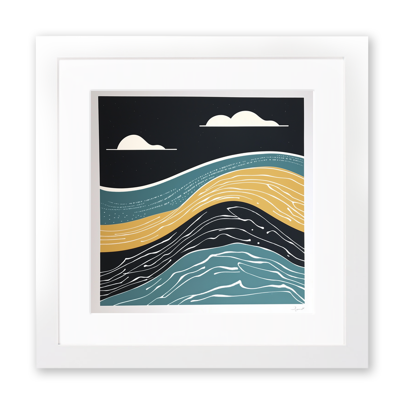 Abstract waves Linoprint-Style Art (1118-1)