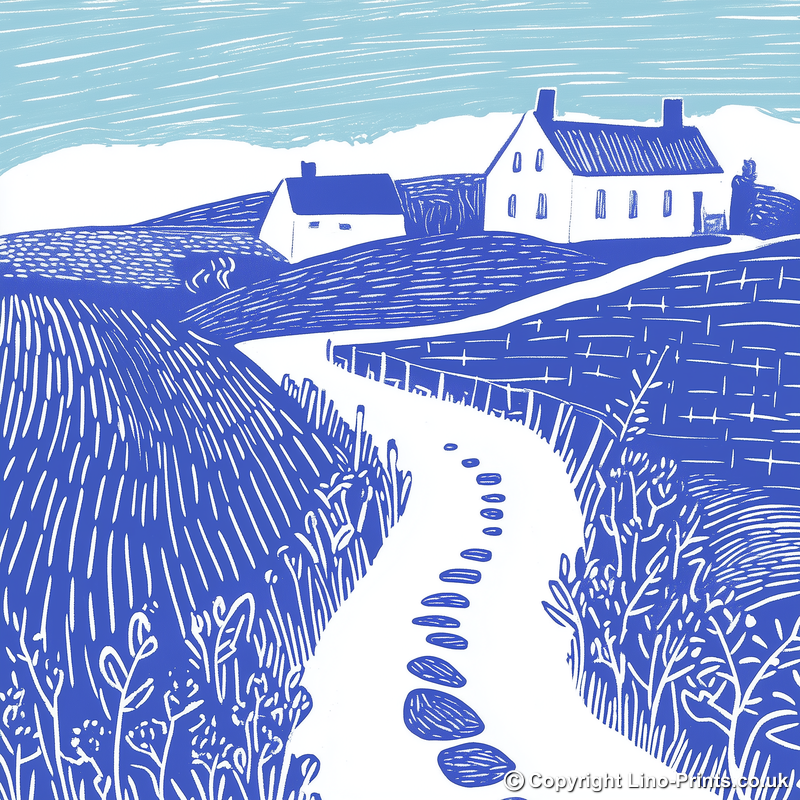 Farm track with puddles Linoprint-Style Art (1783-1)