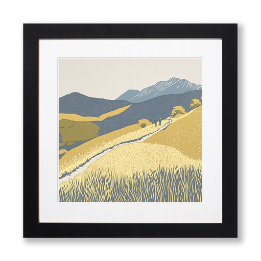 Catbells ridge walk in the Lake District Linoprint-Style Art (2384-2)