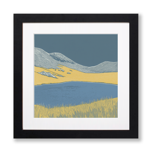 Devoke Water remote tarn Linoprint-Style Art (2406-1)