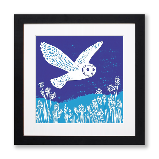 Barn owl in flight Linoprint-Style Art (998-1)