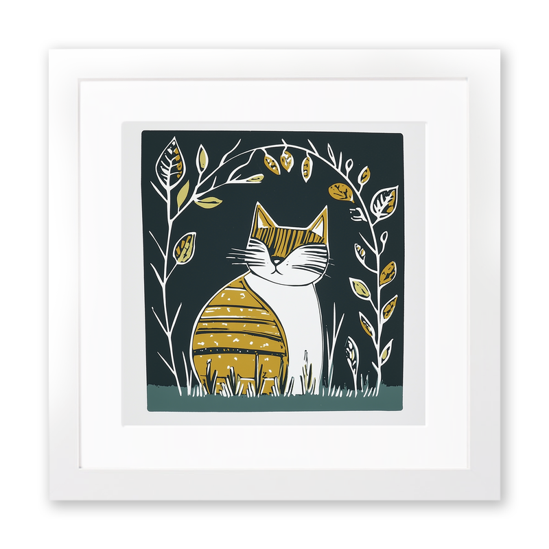 Cute Kitten Linoprint-Style Art (1209-1)