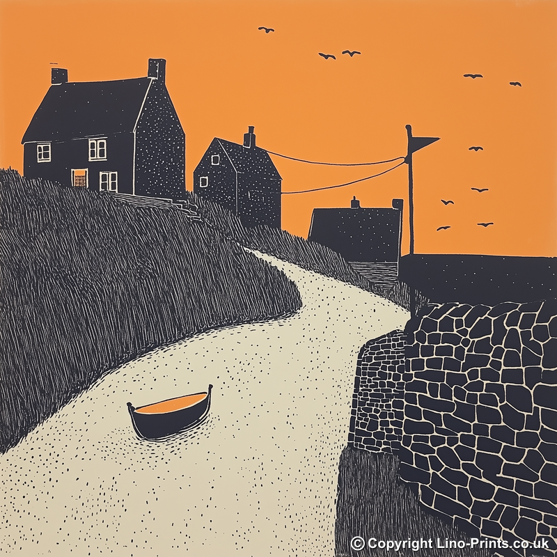 Aberdaron, Gwynedd Linoprint-Style Art (281-1)