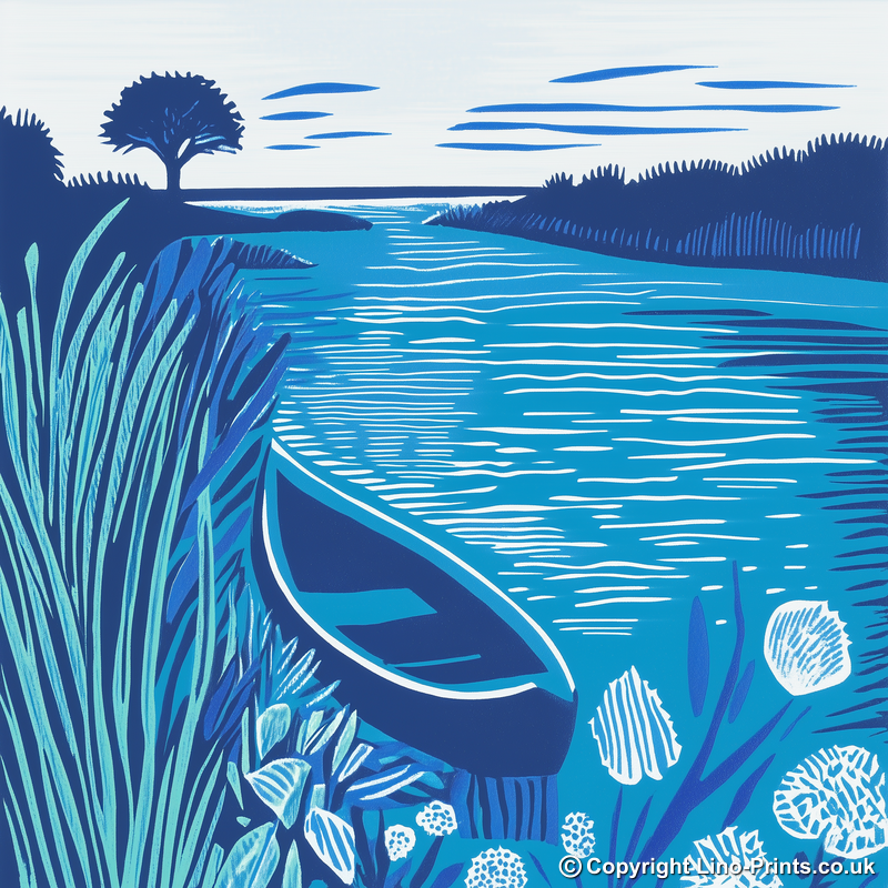Misty sunrise over River Bure Linoprint-Style Art (1804-2)