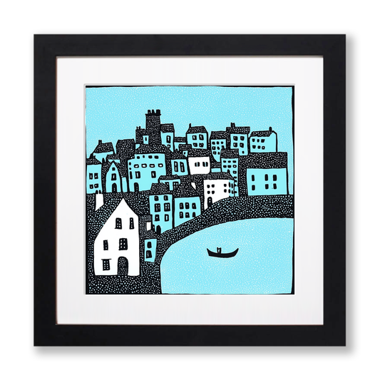 St Ives Harbour Linoprint-Style Art (605-1)