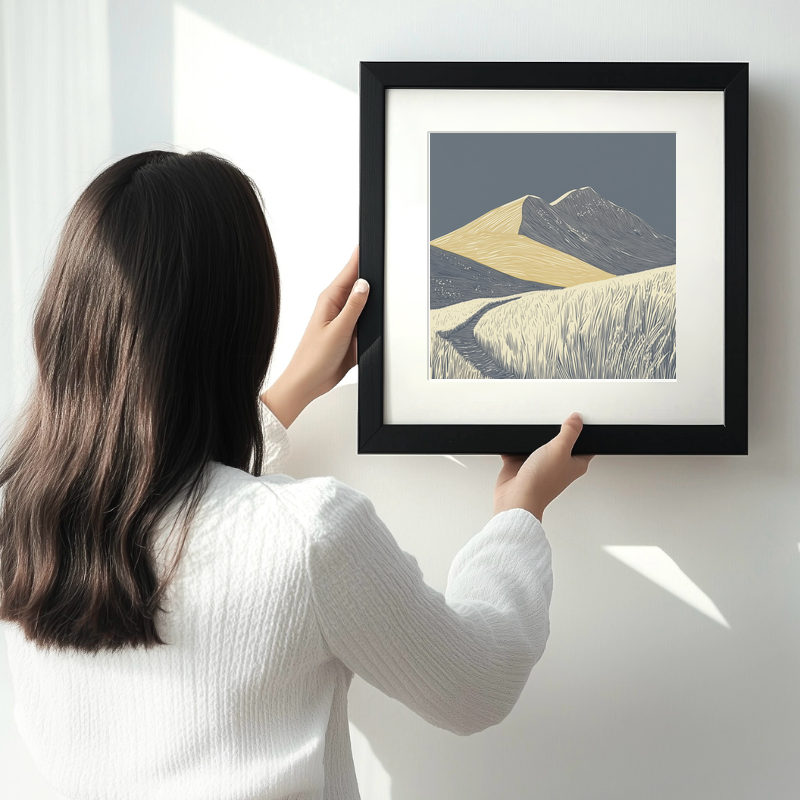 Grasmoor wide summit Linoprint-Style Art (2434-1)
