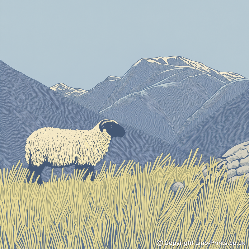 Herdwick sheep on a fellside Linoprint-Style Art (2448-2)