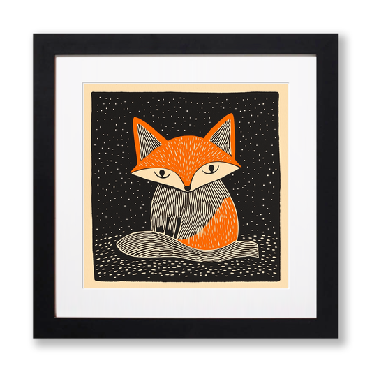 Cute Fox Cub Linoprint-Style Art (219-1)